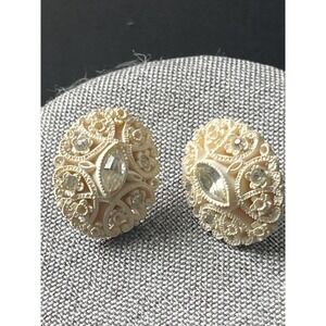 Vintage Japan Ivory Celluloid Carved Floral Silver Tone Screw Back Earrings